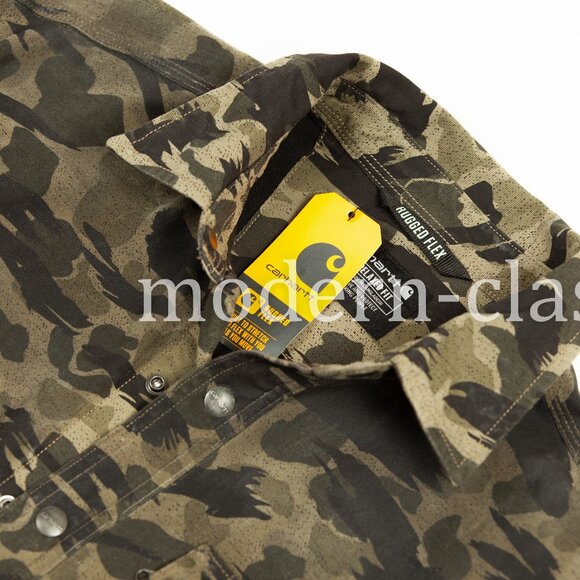 Carhartt RUGGED FLEX® Tin Cloth Canvas Fleece-Lined Snap-Front Camo Jac RP $300 - Picture 2 of 10